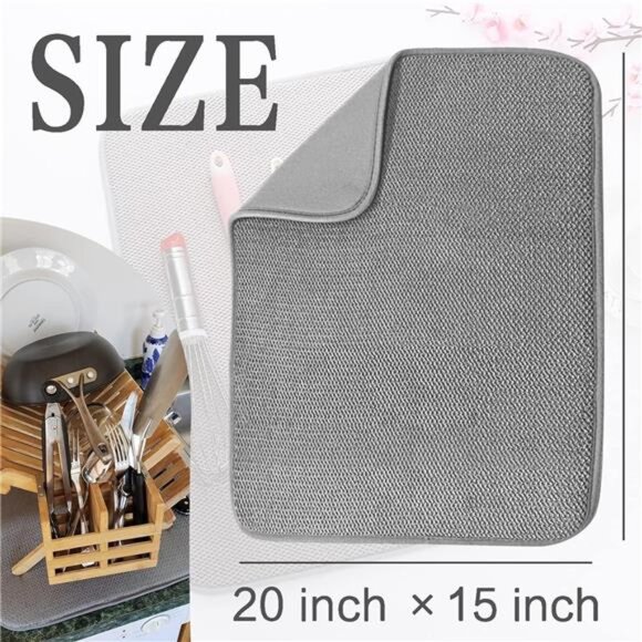 2 Pack Microfiber Dish Drying Mat,Absorbent Dish Drainer Kitchen Counter - Picture 2 of 8